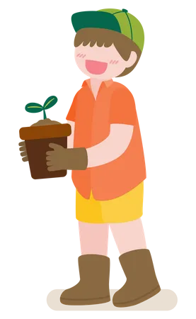 Boy holding plant  Illustration
