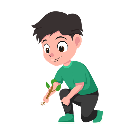 Boy Holding Plant  Illustration