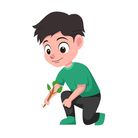 Boy Holding Plant  Illustration