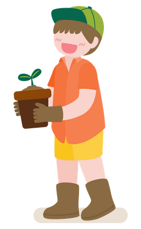 Boy holding plant  Illustration