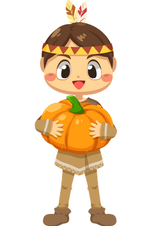 Boy holding pumpkin Illustration
