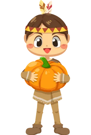 Boy holding pumpkin Illustration