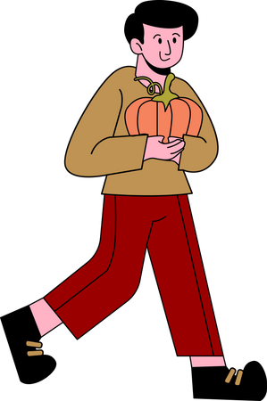 Boy holding Pumpkin Illustration
