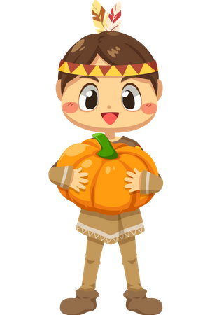 Boy holding pumpkin  Illustration