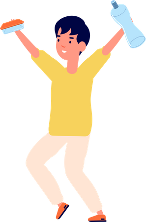 Boy holding recyclable plastic  Illustration