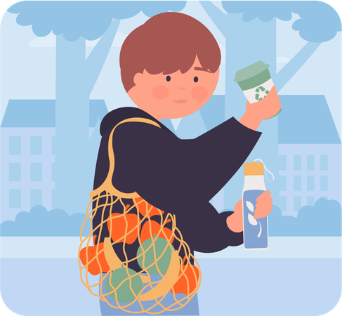 Boy holding recycling glass  Illustration