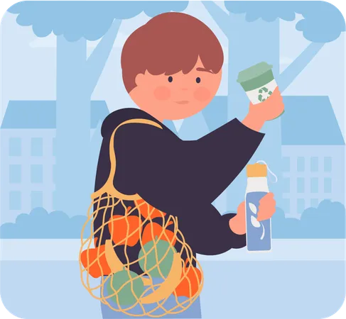 Boy holding recycling glass  Illustration