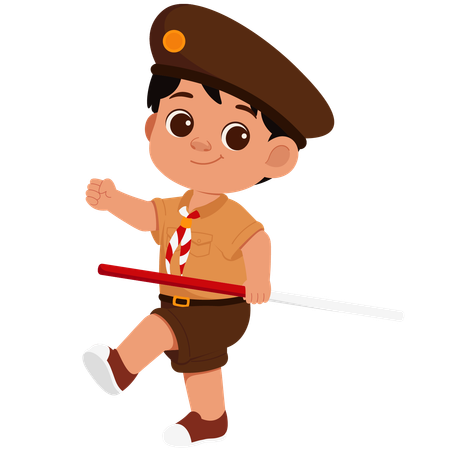 Boy Holding Scout Stick  Illustration