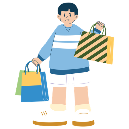 Boy holding shopping bag  Illustration