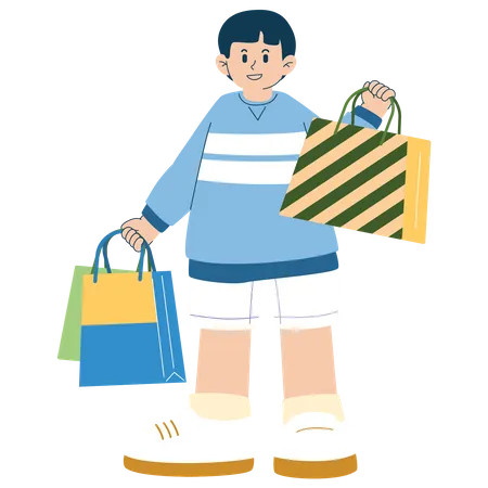 Boy holding shopping bag  Illustration