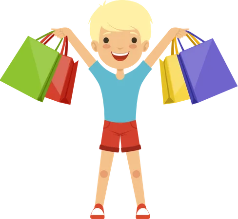 Boy holding shopping bag  Illustration