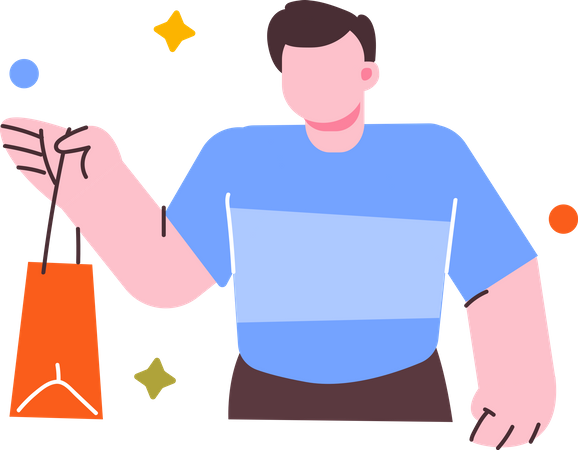 Boy holding shopping bag  Illustration