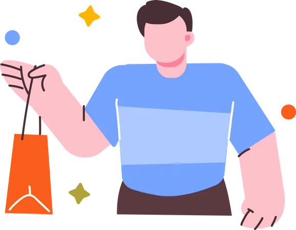 Boy holding shopping bag  Illustration