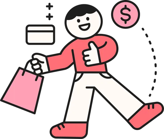 Boy holding shopping bag while doing card payment  Illustration