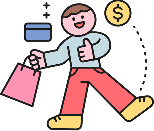 Boy holding shopping bag while doing card payment  Illustration