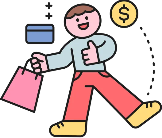 Boy holding shopping bag while doing card payment  Illustration