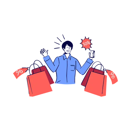 Boy holding shopping bags  Illustration