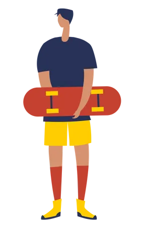 Boy holding skating board  Illustration