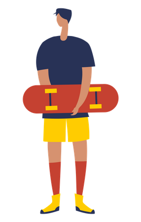 Boy holding skating board  Illustration