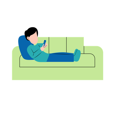 Boy holding smartphone on sofa  Illustration