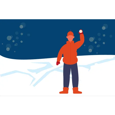 Boy holding snowball  Illustration
