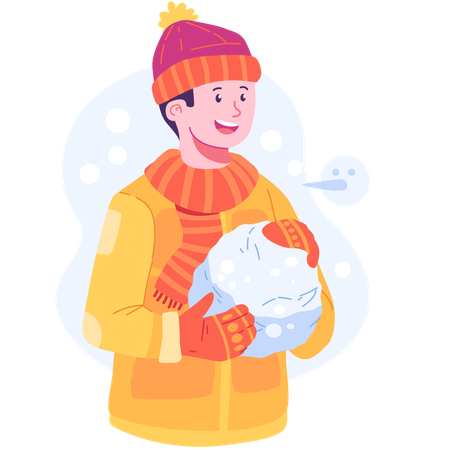 Boy holding snowball  Illustration