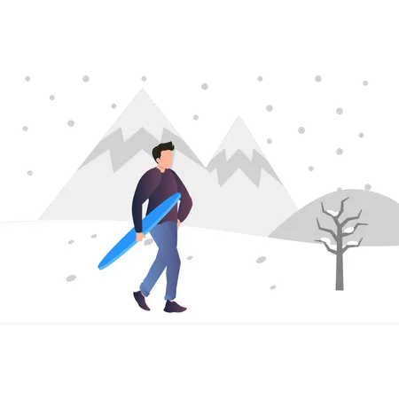 The Boy Is Snowboarding In The Snow Illustration