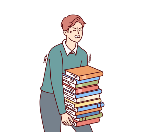 Boy holding stack of books Illustration