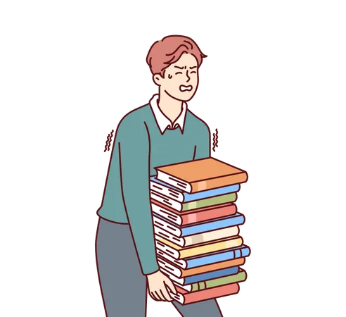 Boy holding stack of books Illustration