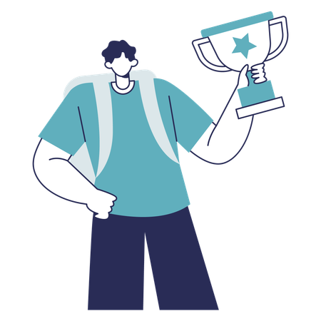 Boy holding star Trophy  Illustration