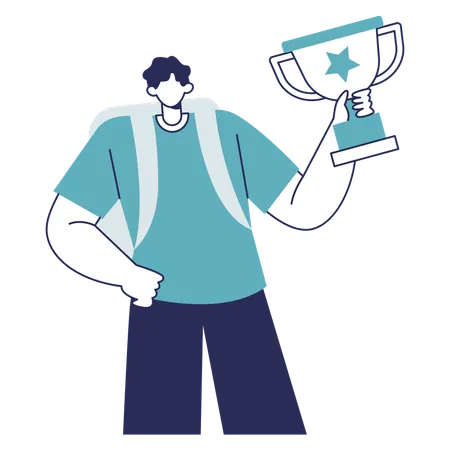Boy holding star Trophy  Illustration