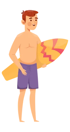 Boy holding surfboard  Illustration