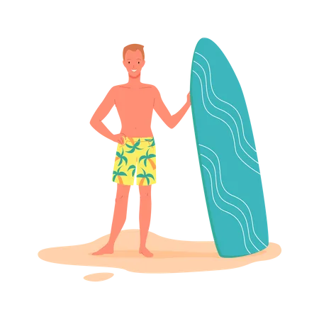 Boy Holding Surfboard  Illustration