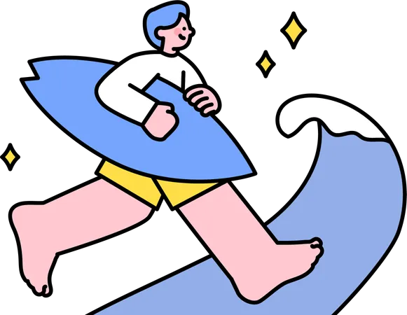 Boy holding surfboard while going for surfing  Illustration