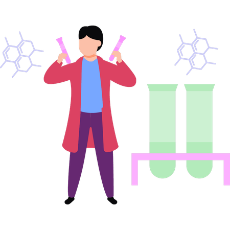 Boy holding test tubes  Illustration