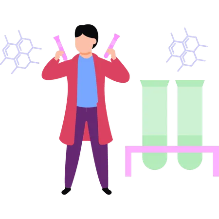 Boy holding test tubes  Illustration