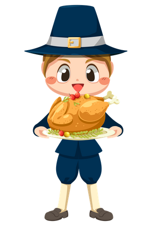 Boy holding thanksgiving turkey  Illustration