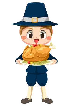 Boy holding thanksgiving turkey  Illustration