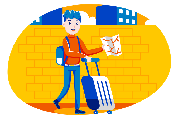 Boy holding travel map Illustration