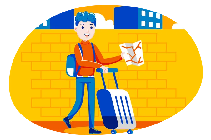 Boy holding travel map Illustration