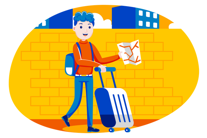 Boy holding travel map  Illustration