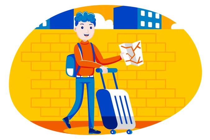 Boy holding travel map  Illustration