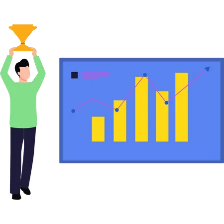A Boy Holding A Trophy Of Success Illustration