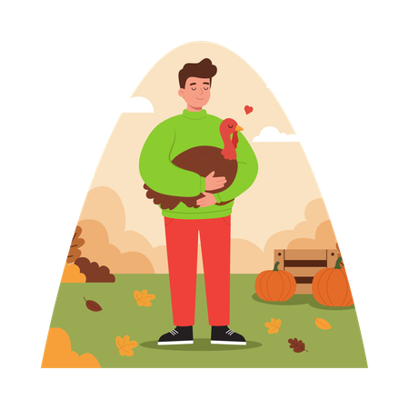 Boy Holding Turkey  Illustration