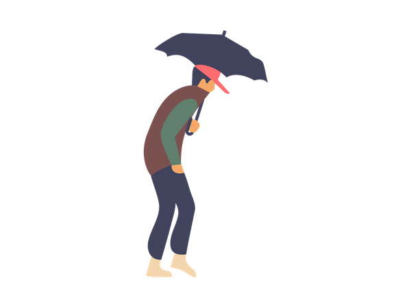 Boy holding umbrella Illustration