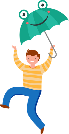 Boy holding Umbrella Illustration