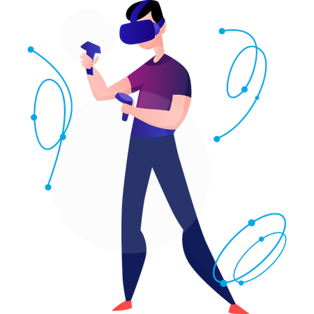 Boy Holding Vr Sticks  Illustration