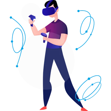 Boy Holding Vr Sticks  Illustration