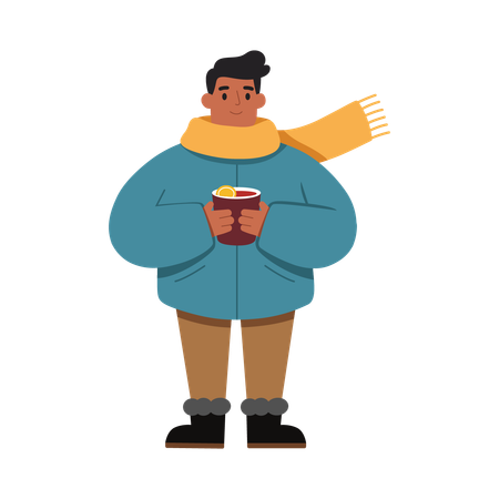 Boy Holding Warm Cup in Winter  Illustration