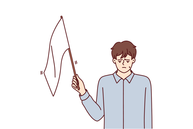 Boy holding white flag  Illustration